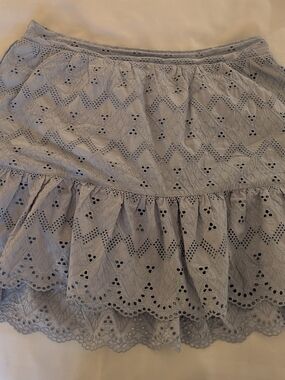 Eyelet A-Line Skirt in Light Blue